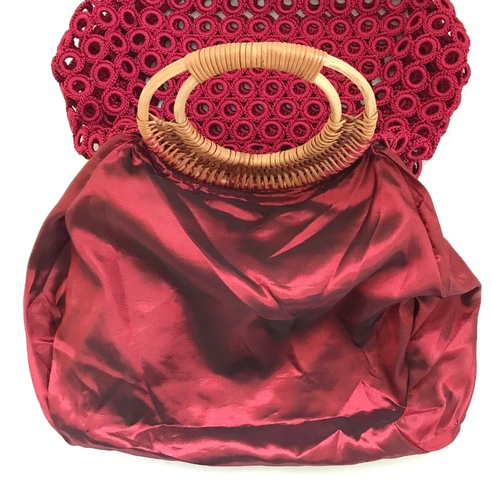 ENRICO VERSARI Italian Handcrafted Crochet & Rattan Satchel Red Bag EUC